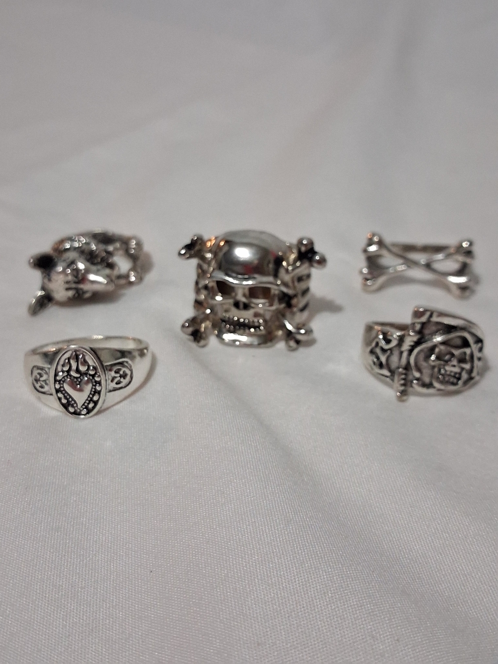 Silver Tone Skull Cross Bones Dog Gothic Biker Haloween Men's Rings